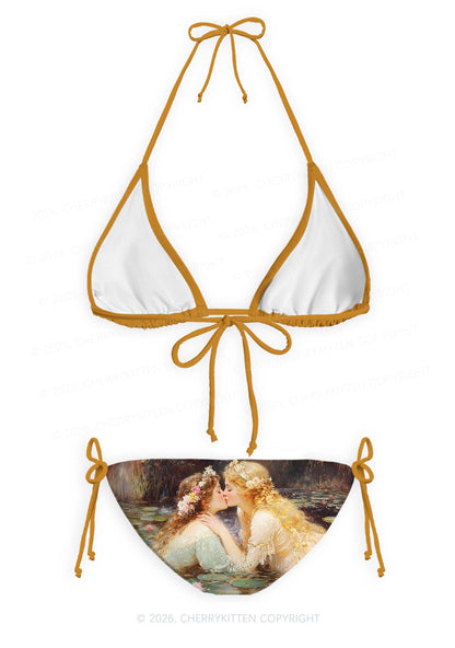 Romantic Kissing Girls Pride Y2K Print Bikini Set Cherrykitten