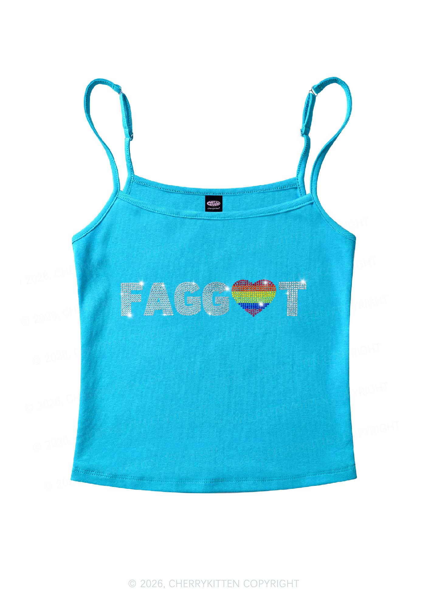 Rhinestone Rainbow Heart Faggot Pride Y2K Spaghetti Strap Cami Cherrykitten