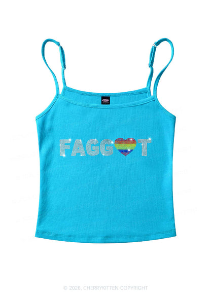 Rhinestone Rainbow Heart Faggot Pride Y2K Spaghetti Strap Cami Cherrykitten