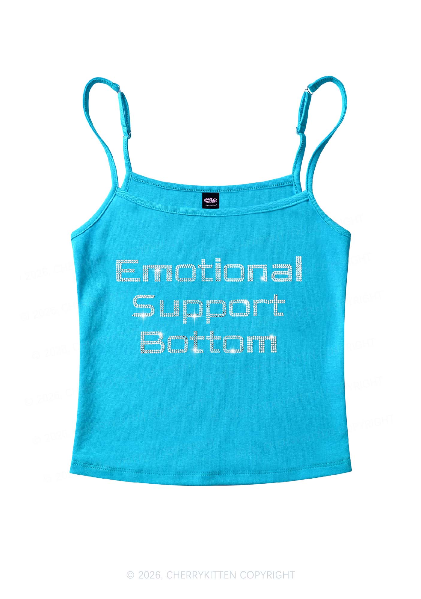 Rhinestone Emotional Support Bottom Pride Y2K Spaghetti Strap Cami Cherrykitten