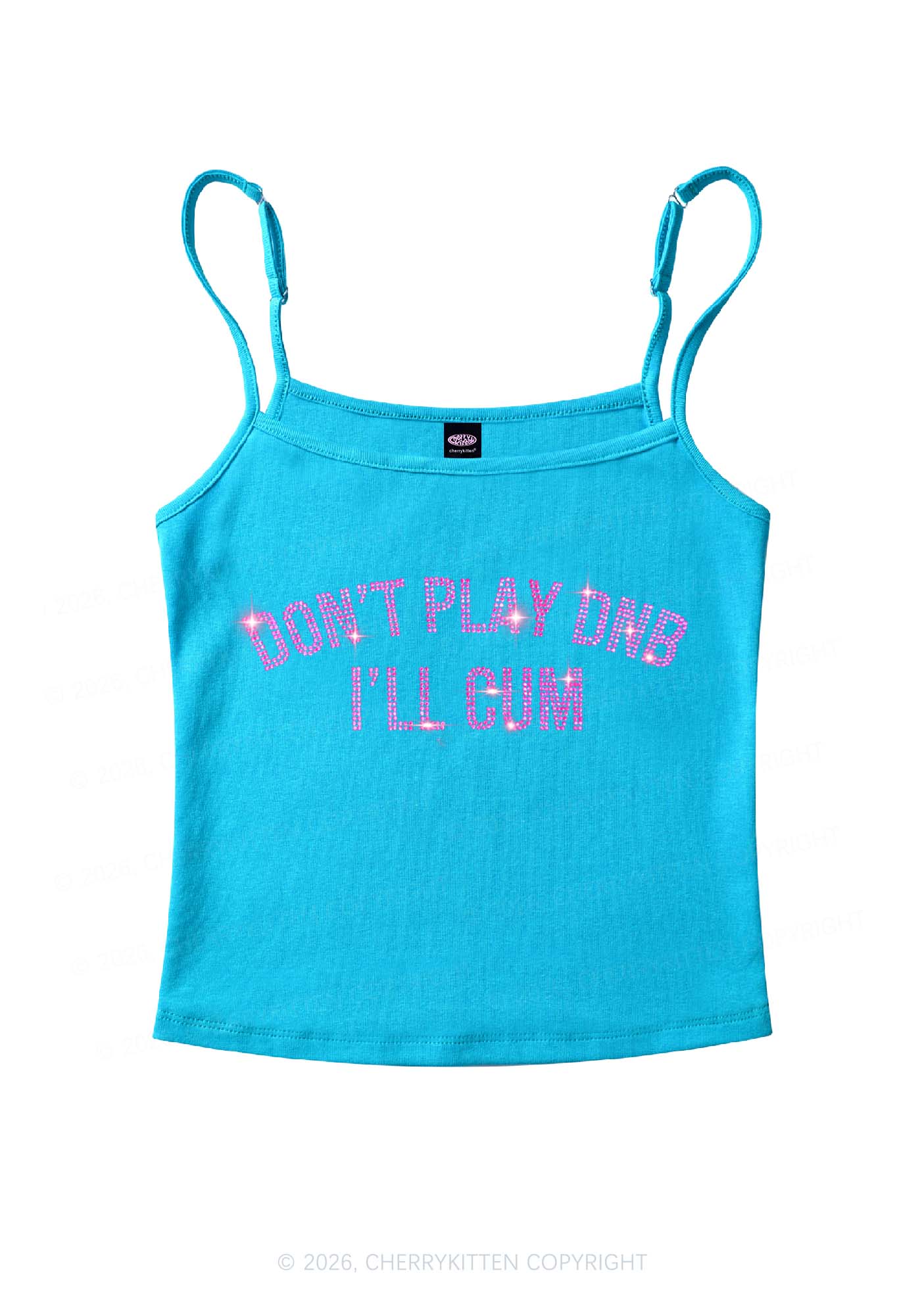 Rhinestone Dont Play DNB Y2K Spaghetti Strap Cami Cherrykitten
