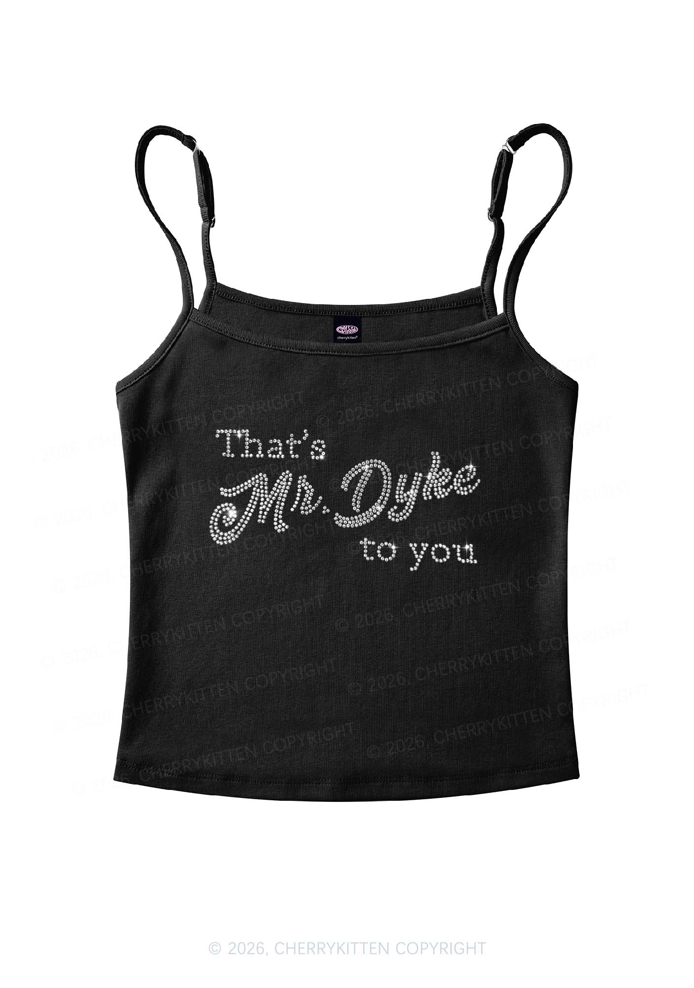 Rhinestone Thats Mr Dyke To You Pride Y2K Spaghetti Strap Cami Cherrykitten