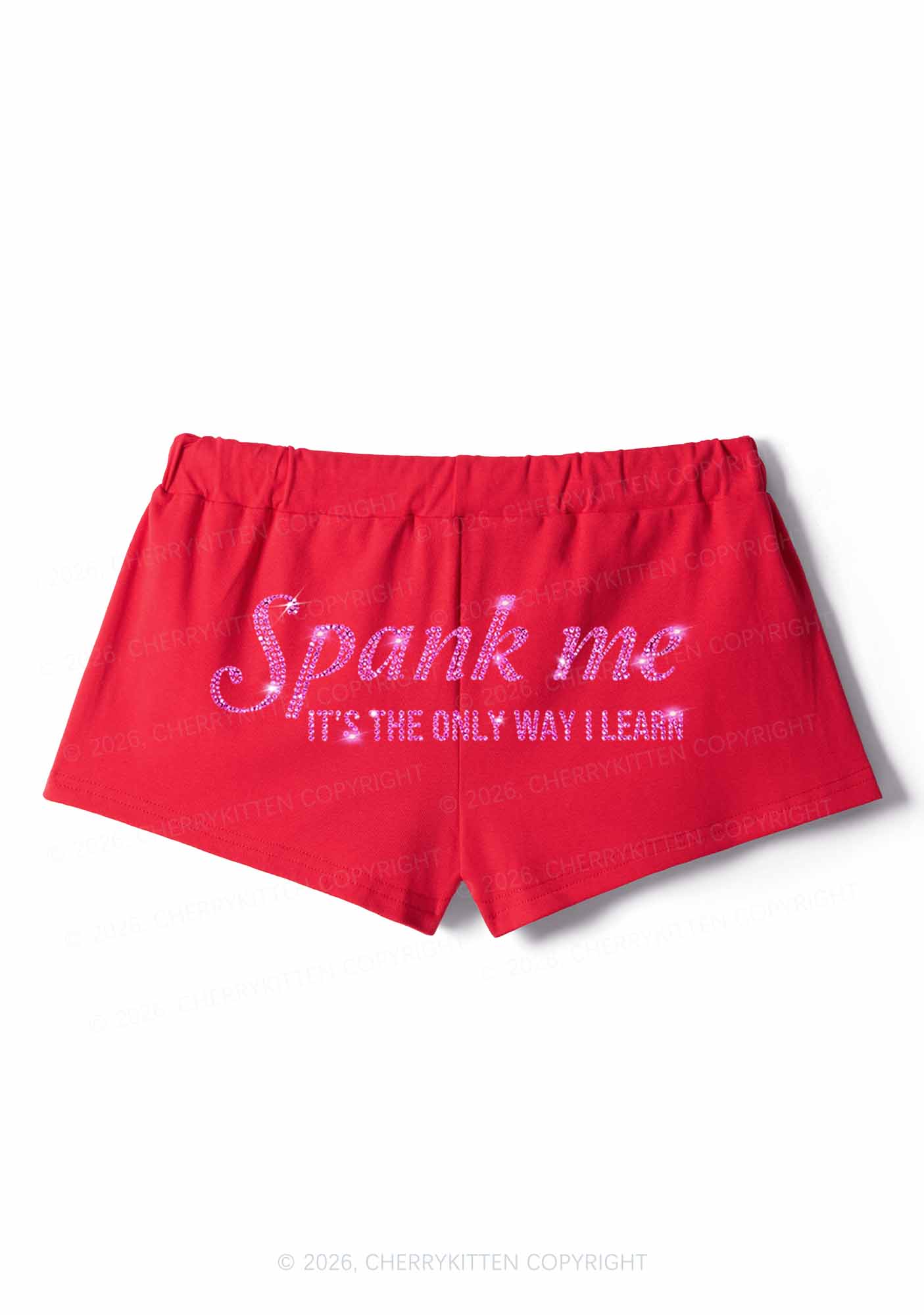 Rhinestone Spank Me Y2K Drawstring Mini Shorts Cherrykitten
