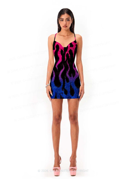 Bisexual Flame Pride Y2K Print Satin Cowl Neck Slip Dress Cherrykitten