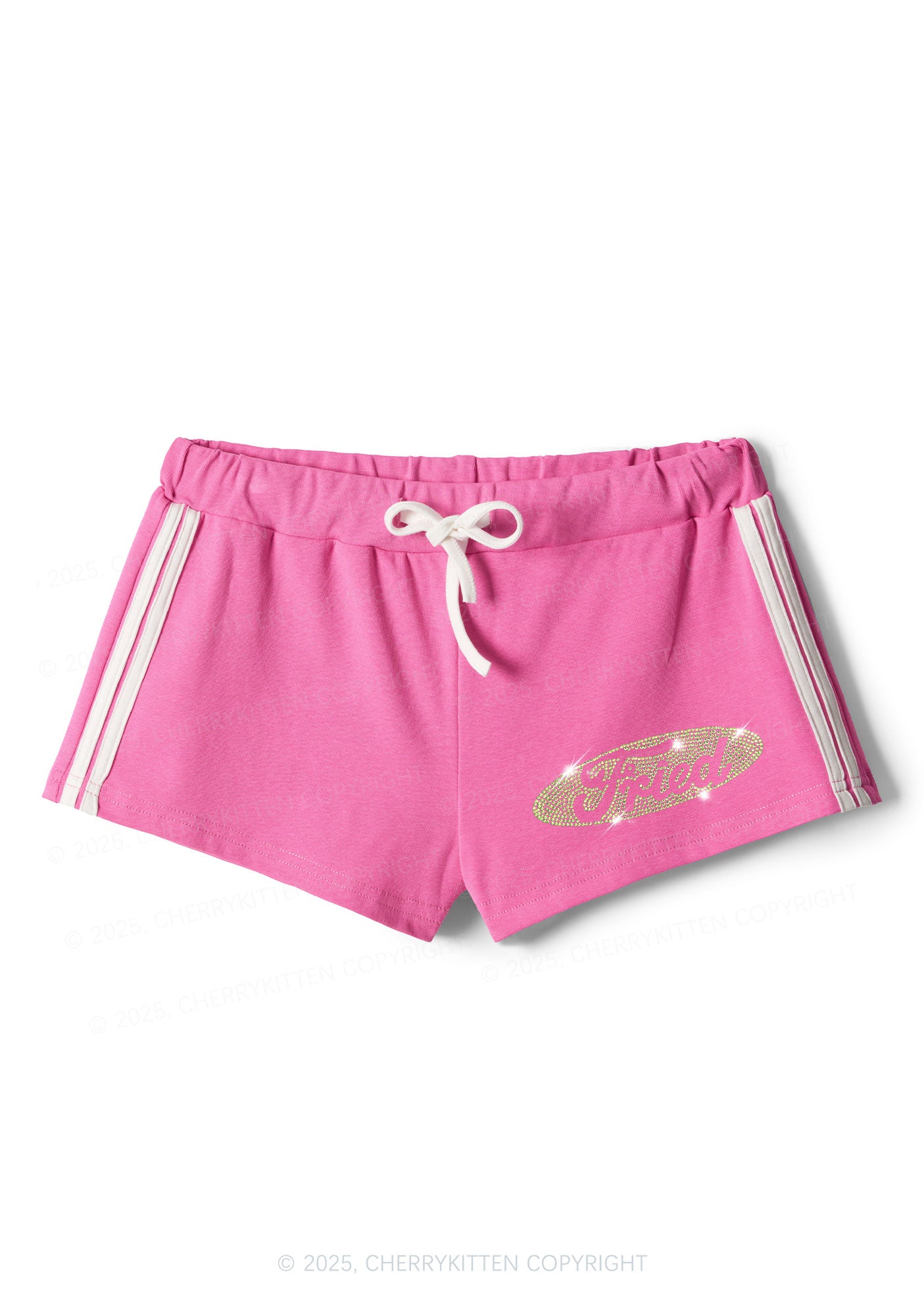 Rhinestone Fried Y2K Drawstring Mini Shorts Cherrykitten