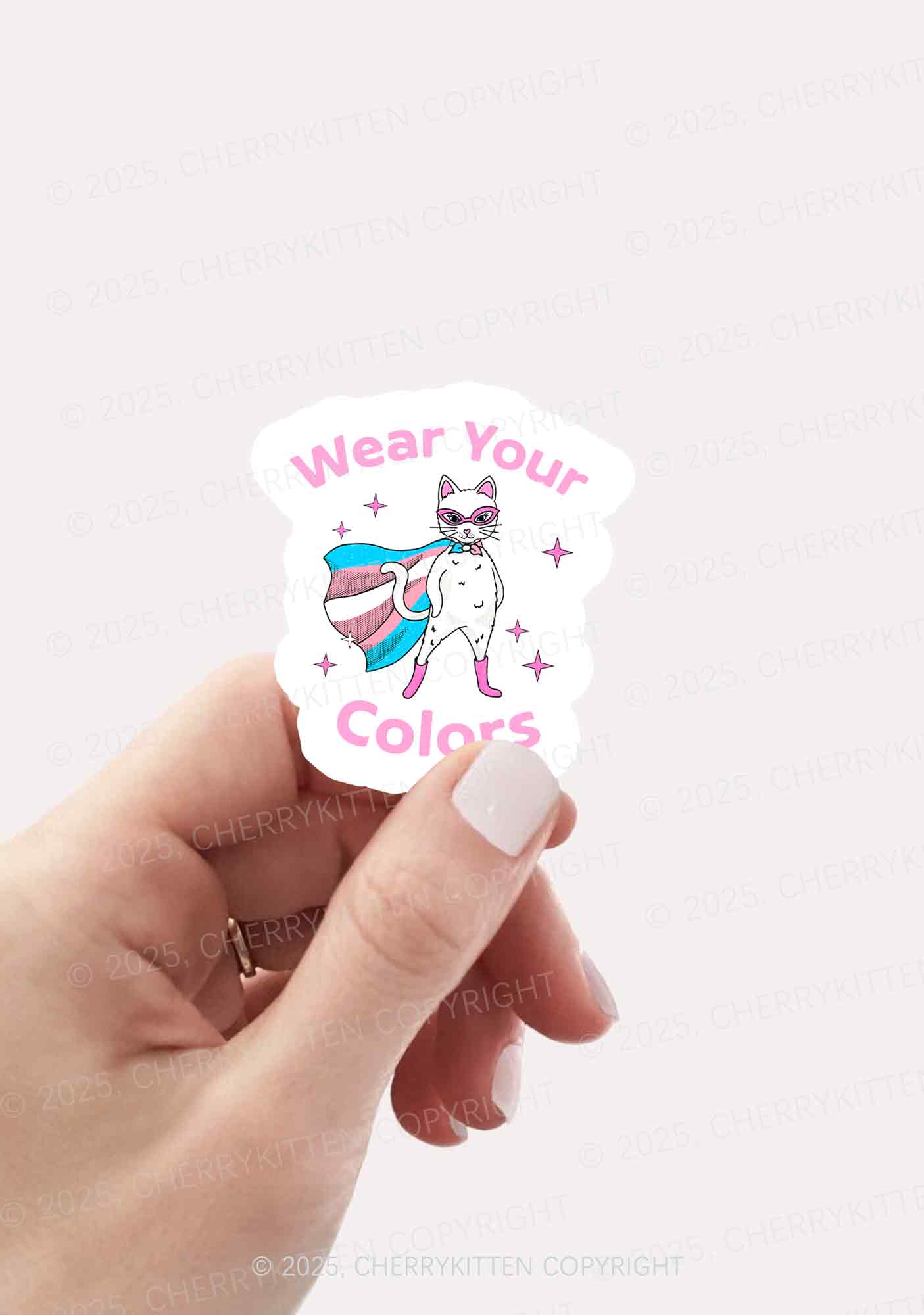 Transgender Flag Cat Pride 1Pc Y2K Sticker Cherrykitten