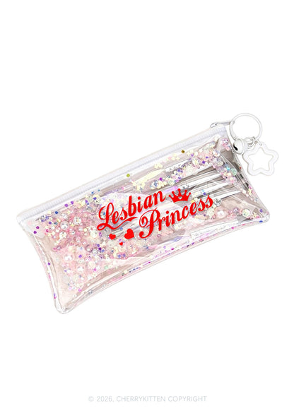 Lesbian Princess Pride Y2K Quicksand Transparent Pencil Pouch Cherrykitten