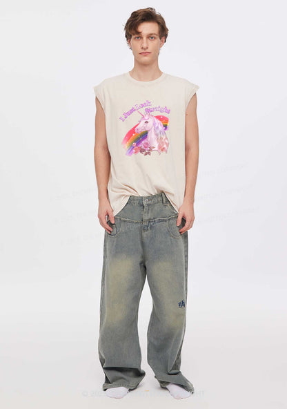 Look Straight Unicorn Pride Y2K Washed Muscle Tank Cherrykitten