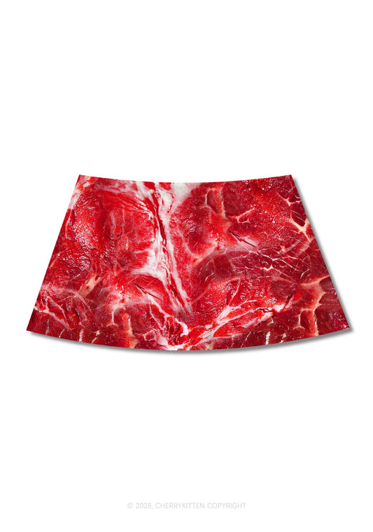 Beef Steak Texture Y2K Print Mini Skirt Cherrykitten