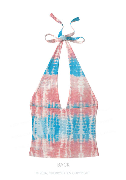 Tie Dye Trans Pride Y2K Print Halter Deep V Neck Cami Cherrykitten