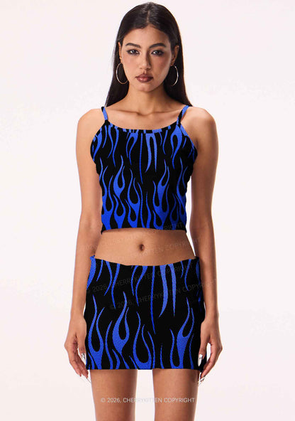 Royal Blue Flame Y2K Print Mini Skirt Cherrykitten