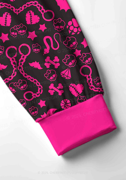 Chains And Bats Valentine's Day Y2K Print Long Sleeve Pajama Set Cherrykitten