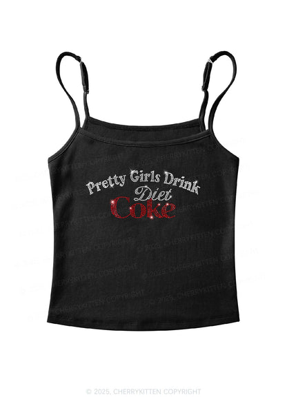 Rhinestone Pretty Girls Drink Diet Coke Y2K Spaghetti Strap Cami Cherrykitten
