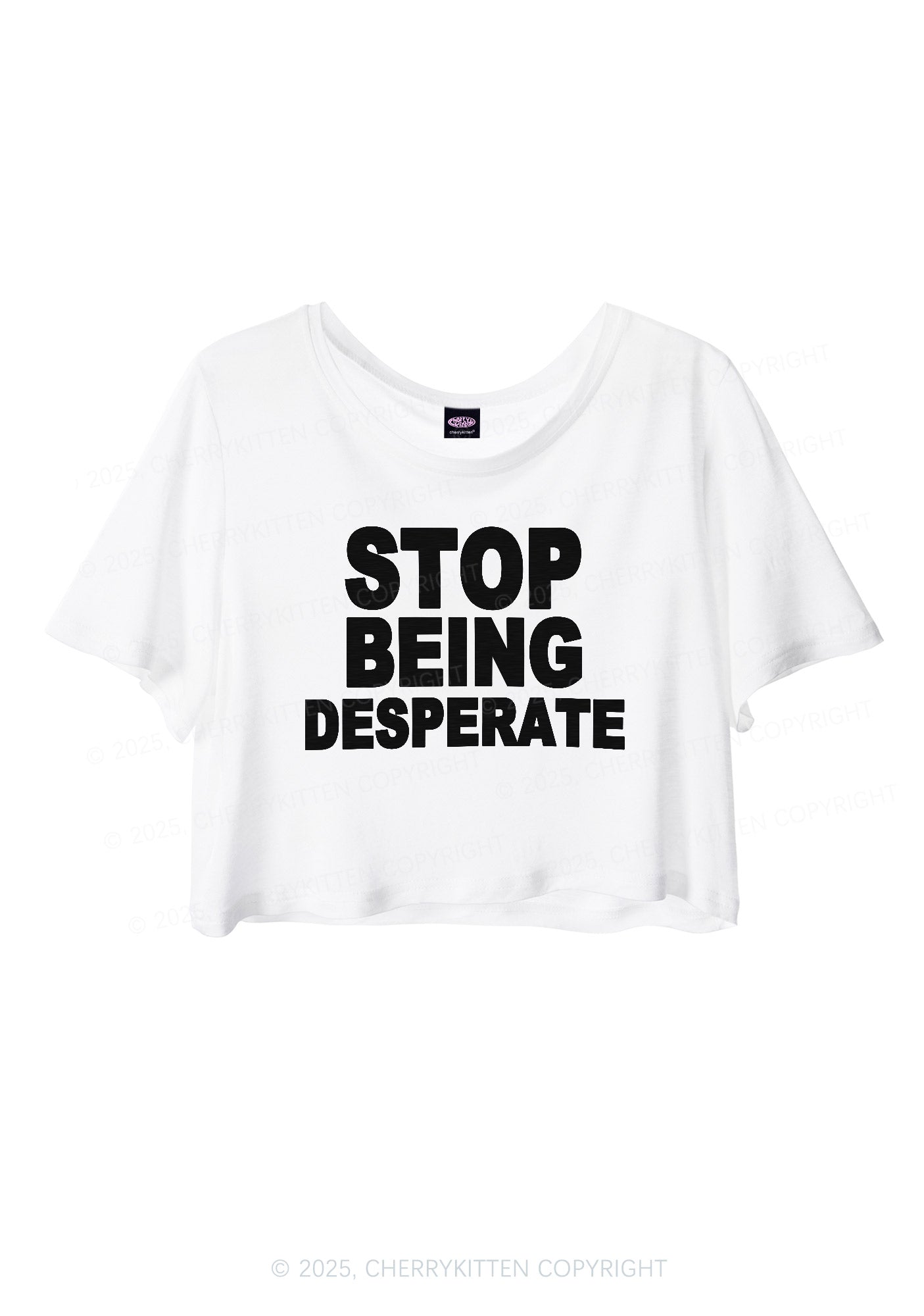 Stop Being Desperate Y2K Sheer Crop Tee Cherrykitten