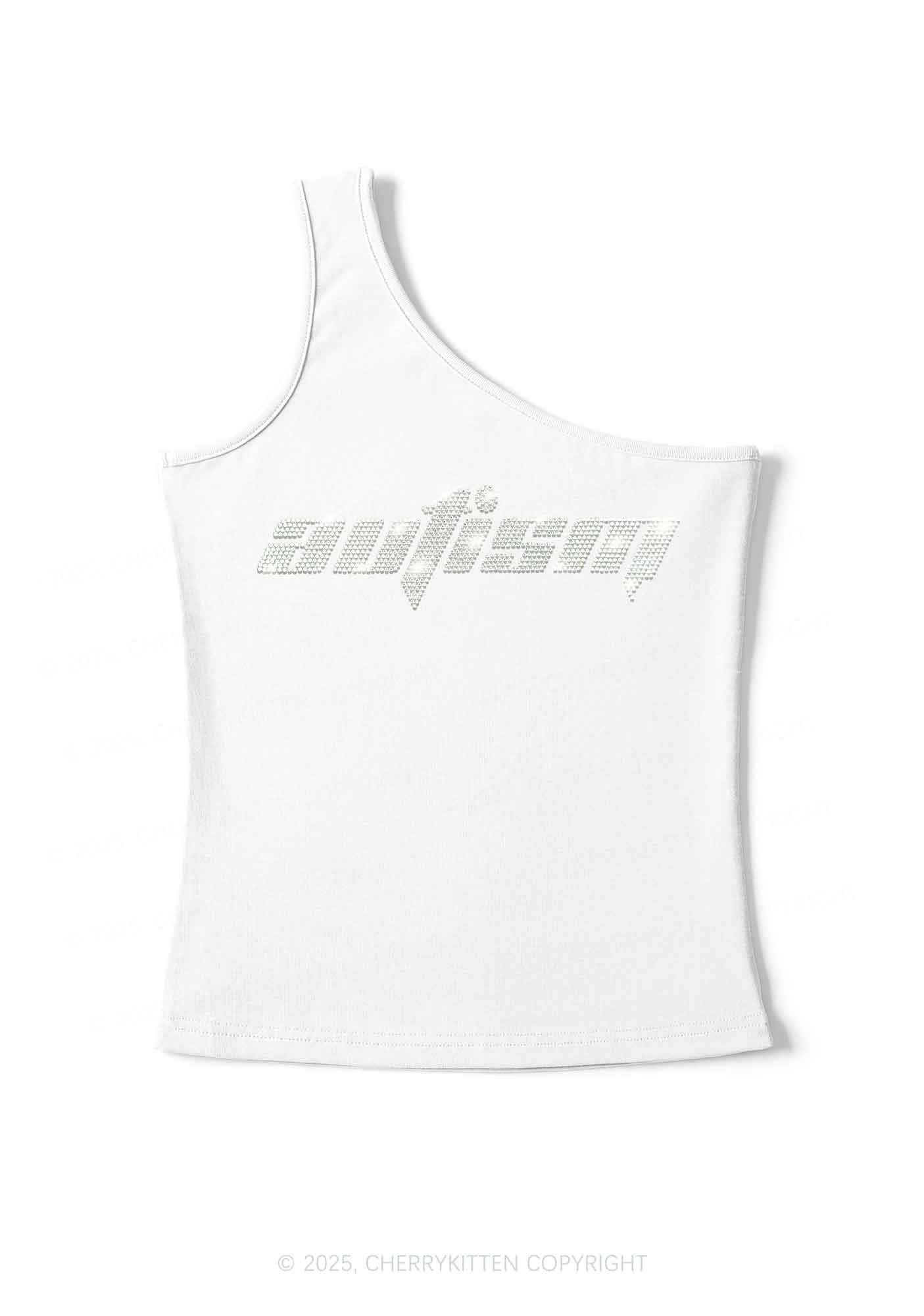 Rhinestone Autism Y2K One Shoulder Tank Top Cherrykitten
