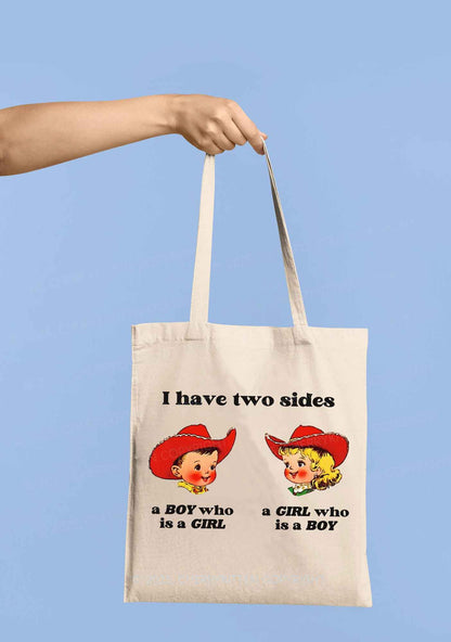 I Have Two Sides Pride Y2K Canvas Tote Bag Cherrykitten