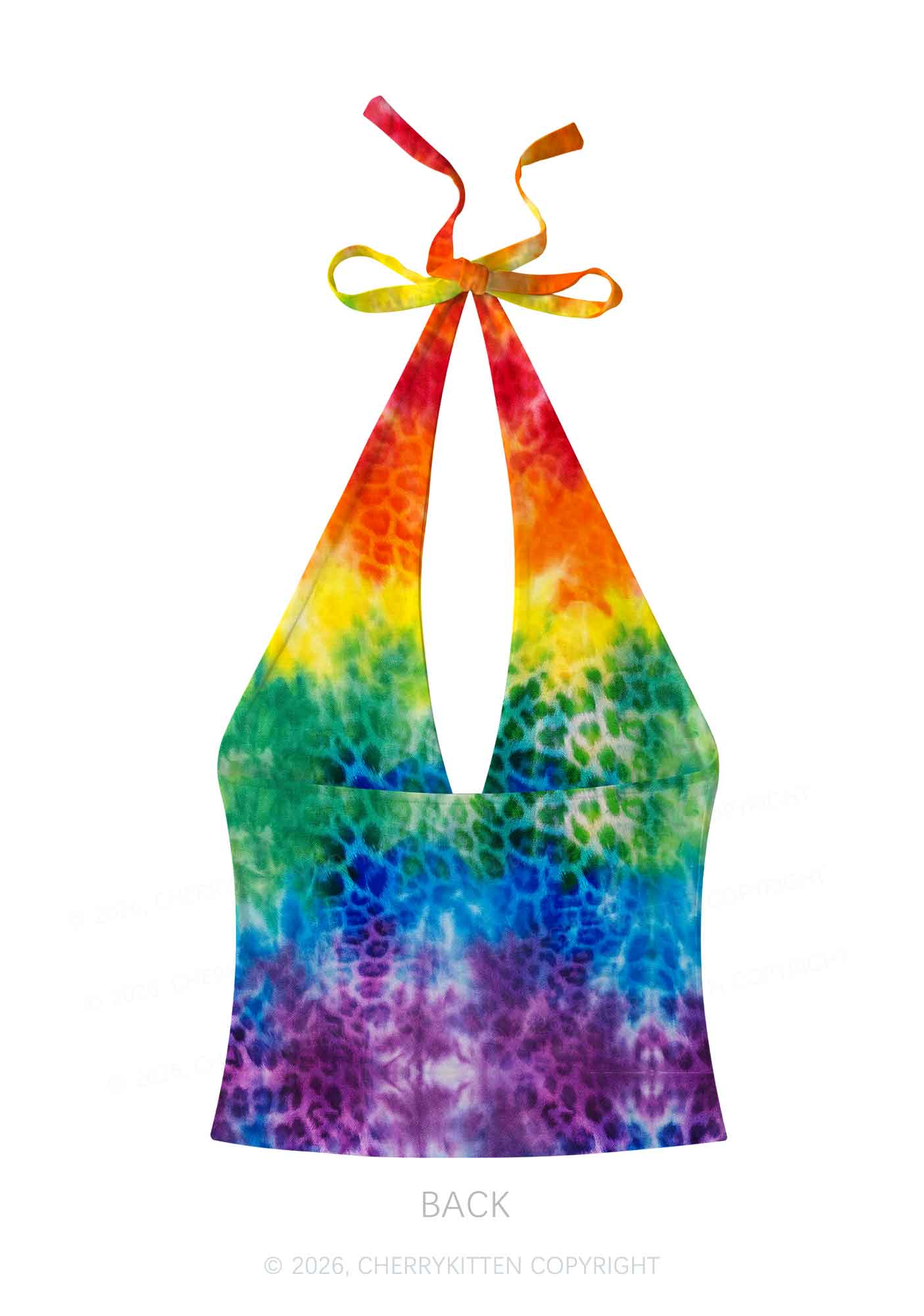 Rainbow Leopard Tie Dye Pride Y2K Print Halter Deep V Neck Cami Cherrykitten