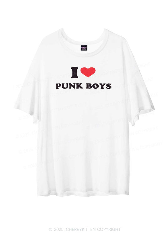 I Love Punk Boys Y2K Sheer Boyfriend Tee Cherrykitten