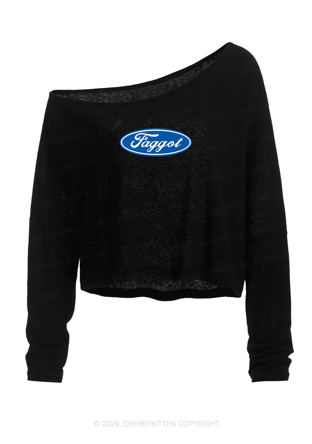 Faggot Pride Y2K Off Shoulder Long Sleeve Crop Top Cherrykitten