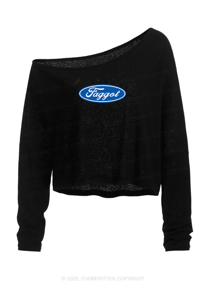 Faggot Pride Y2K Off Shoulder Long Sleeve Crop Top Cherrykitten