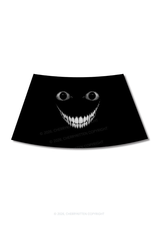 Halloween Black Creepy Grin Y2K Print Mini Skirt Cherrykitten