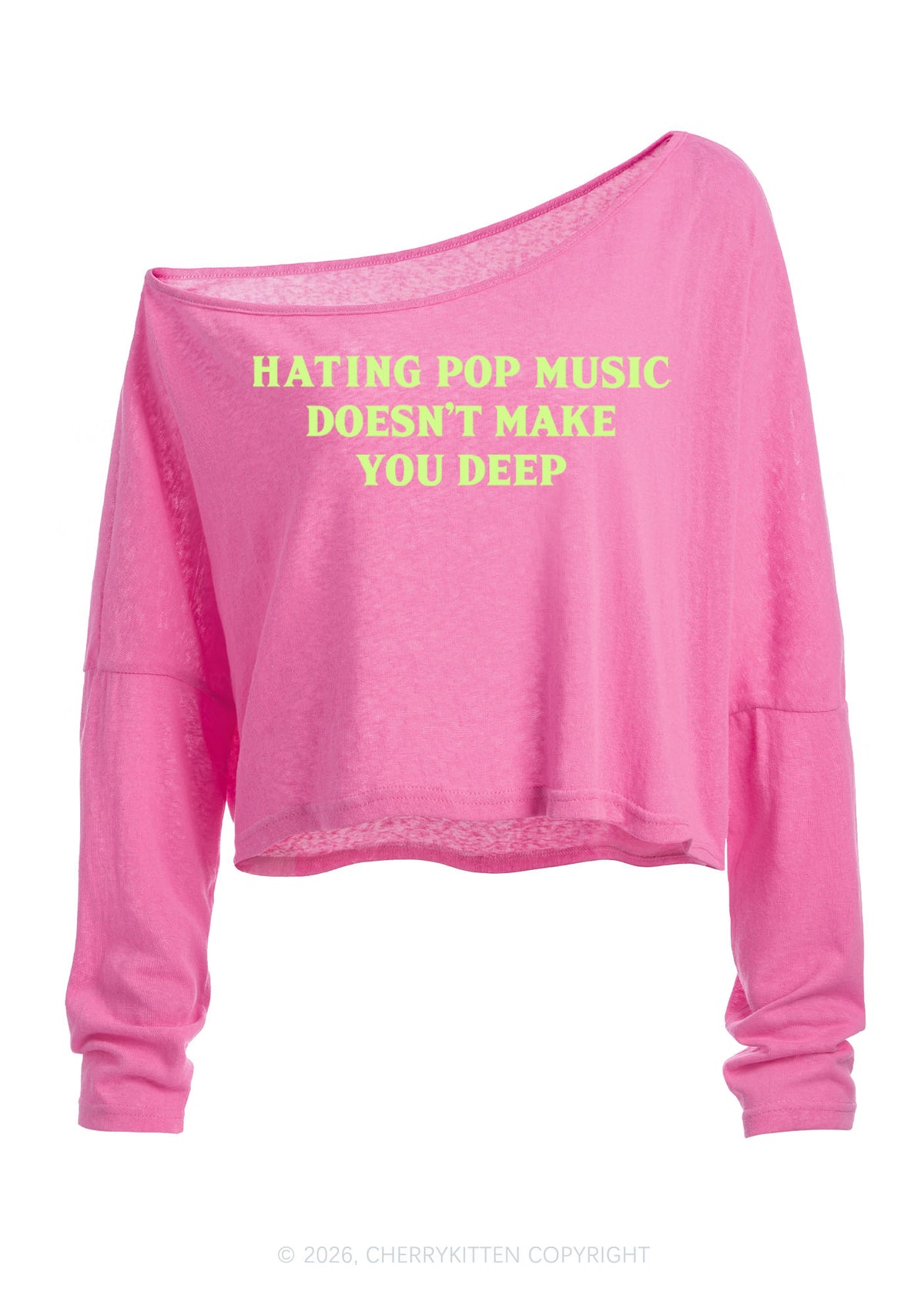 Hating Pop Music Y2K Off Shoulder Long Sleeve Crop Top Cherrykitten