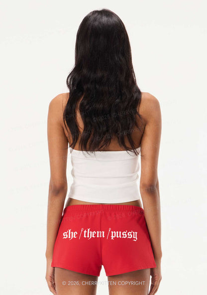 She Them Puxxy Pride Y2K Drawstring Mini Shorts Cherrykitten