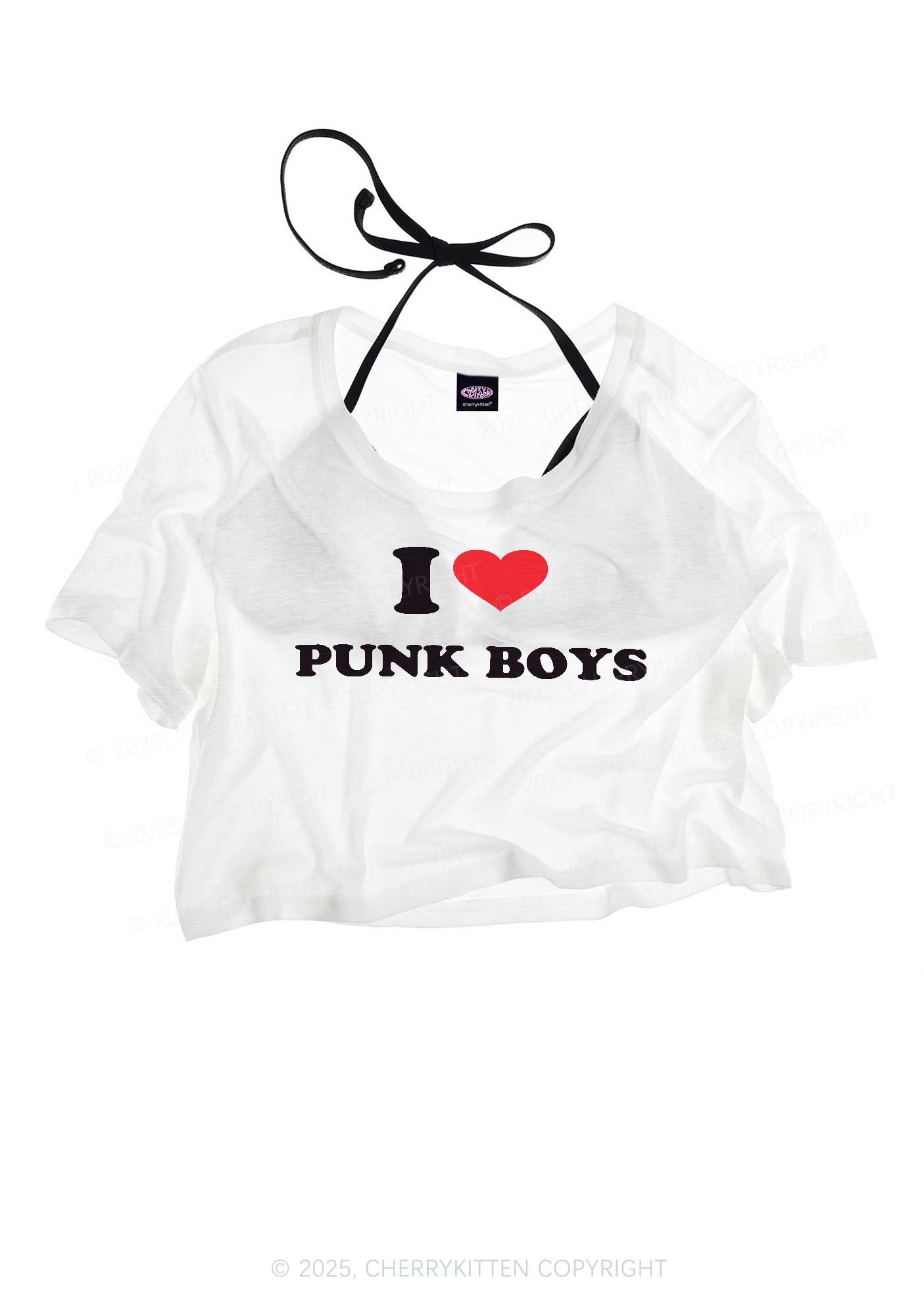 I Love Punk Boys Y2K Sheer Crop Tee Cherrykitten