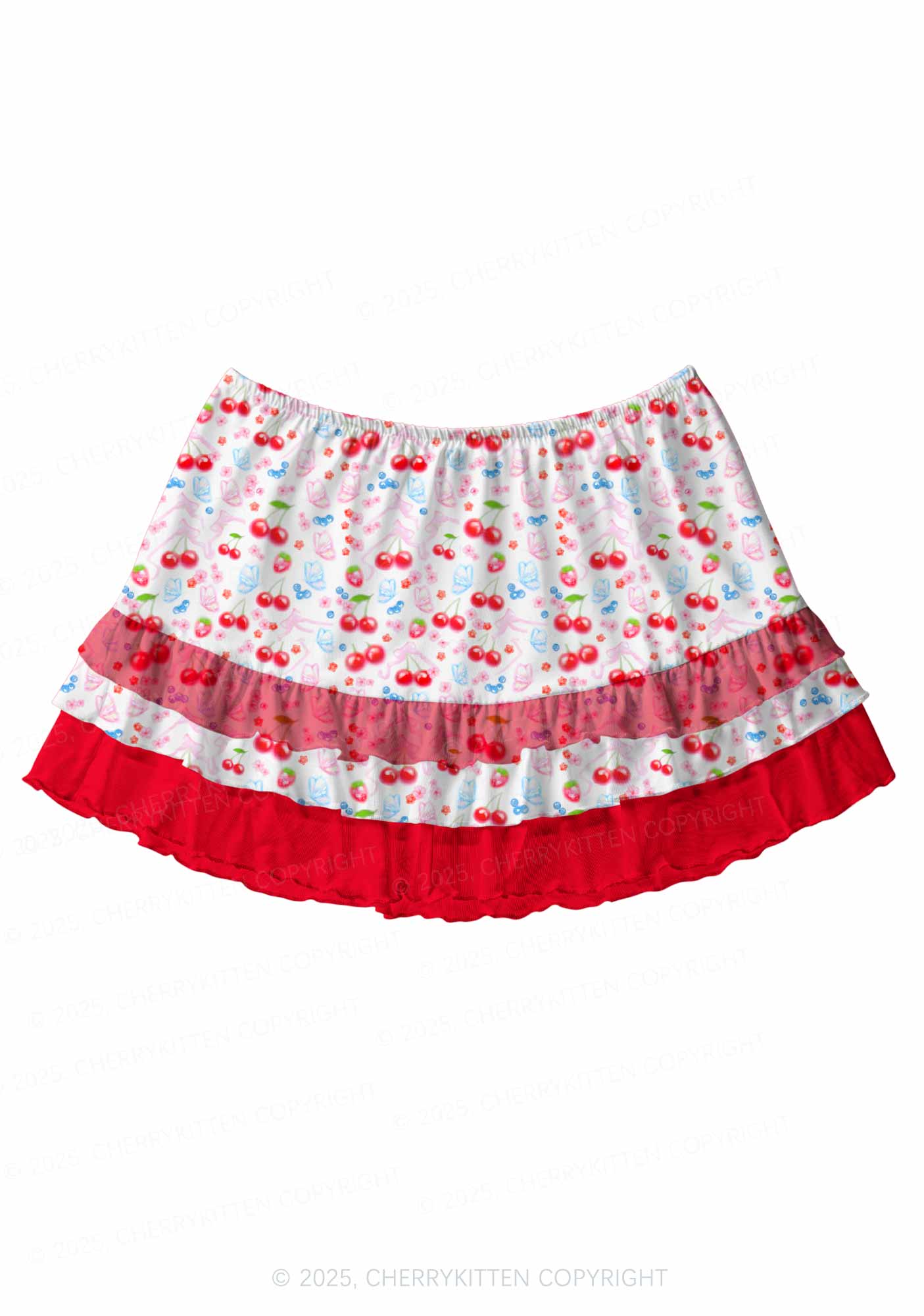White Cherry Pie Valentine's Day Y2K Print Mini Layered Skirt Cherrykitten