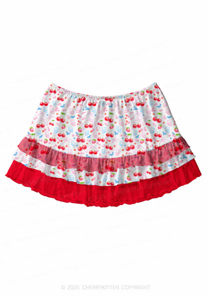 White Cherry Pie Valentine's Day Y2K Print Mini Layered Skirt Cherrykitten