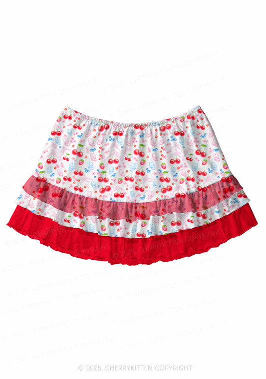White Cherry Pie Valentine's Day Y2K Print Mini Layered Skirt Cherrykitten