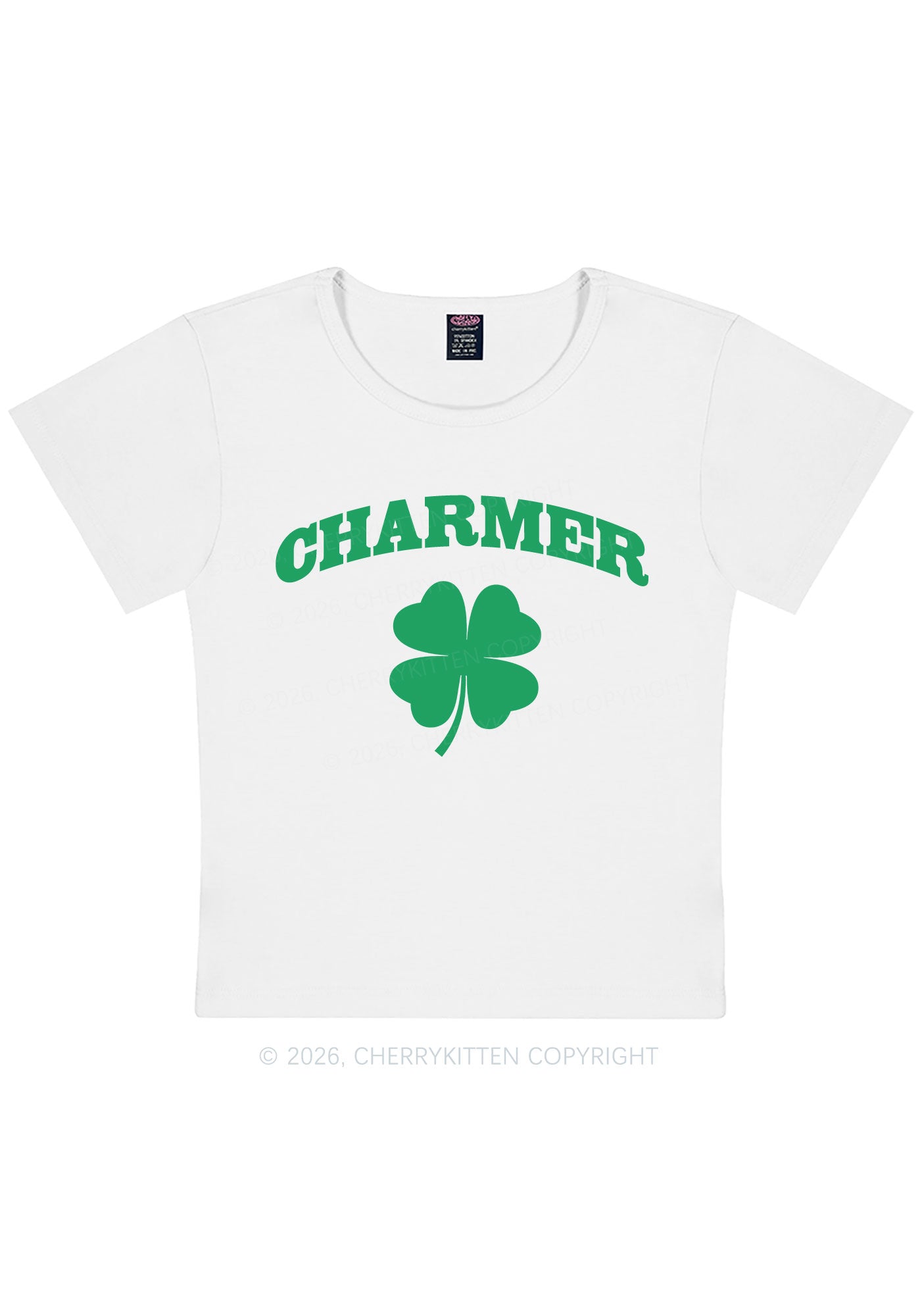 Charmer Shamrock St Patricks Y2K Baby Tee Cherrykitten