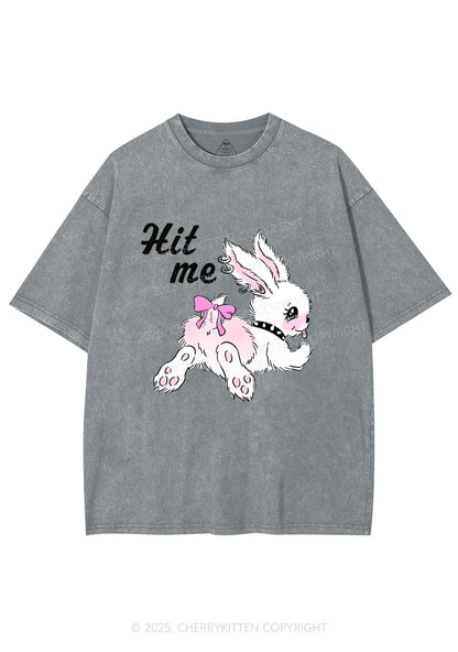Hit Me White Bunny Y2K Shirts Washed Tee Cherrykitten