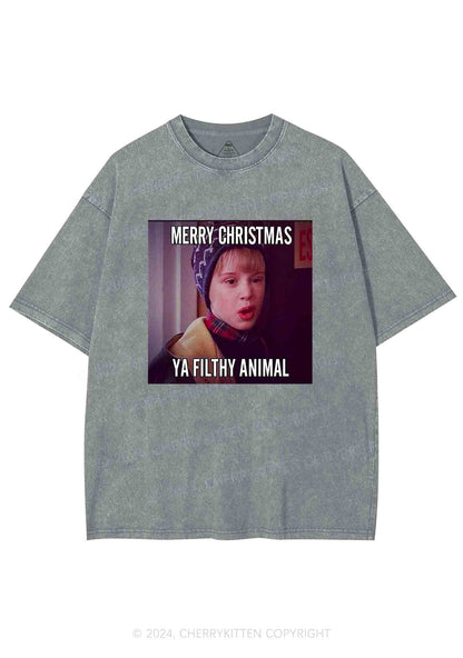 Merry Christmas Ya Filthy Animal Y2K Washed Tee Cherrykitten
