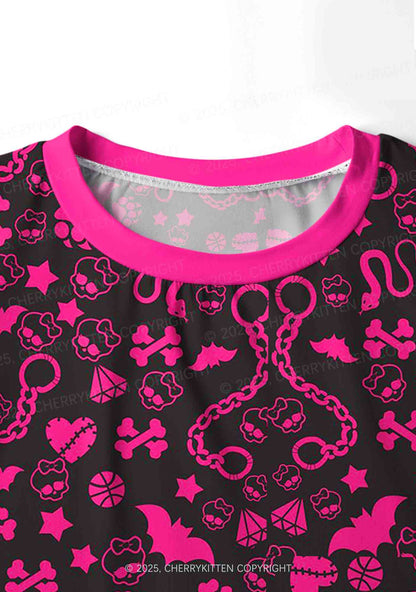 Chains And Bats Valentine's Day Y2K Print Long Sleeve Pajama Set Cherrykitten