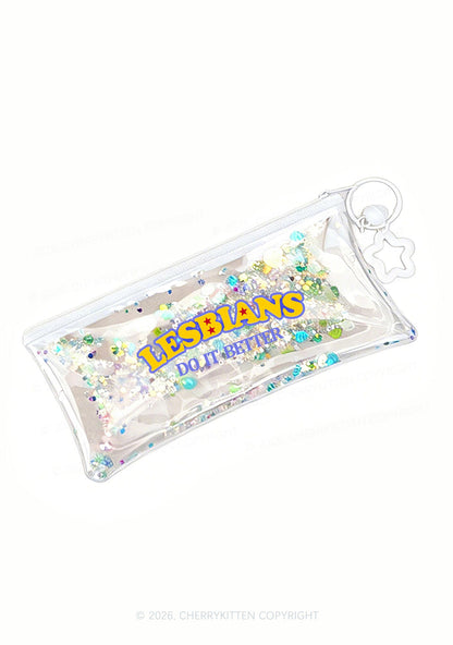 Lesbians Do It Better Pride Y2K Quicksand Transparent Pencil Pouch Cherrykitten