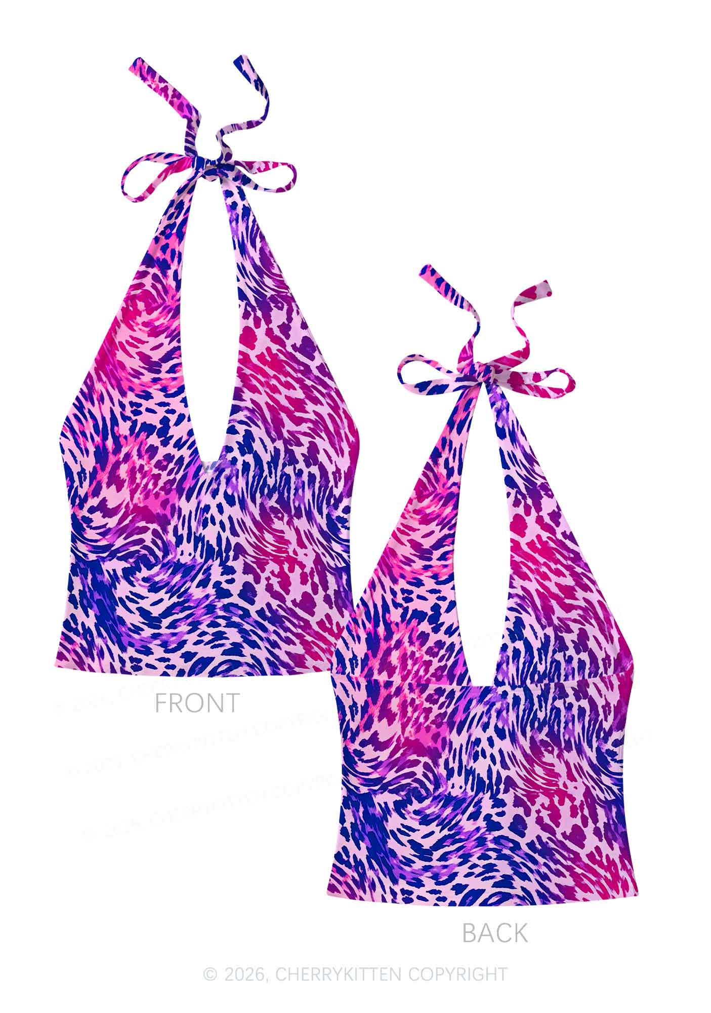 Bisexual Leopard Pride Y2K Print Halter Deep V Neck Cami Cherrykitten