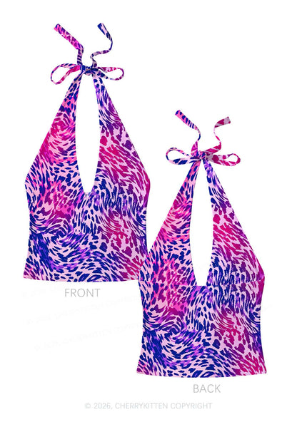 Bisexual Leopard Pride Y2K Print Halter Deep V Neck Cami Cherrykitten