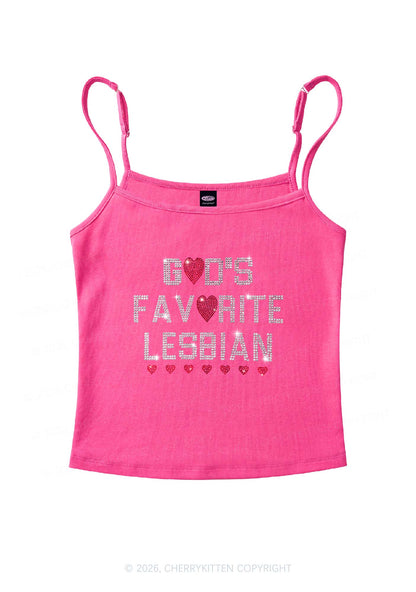 Rhinestone Gods Favorite Lesbian Pride Y2K Spaghetti Strap Cami Cherrykitten