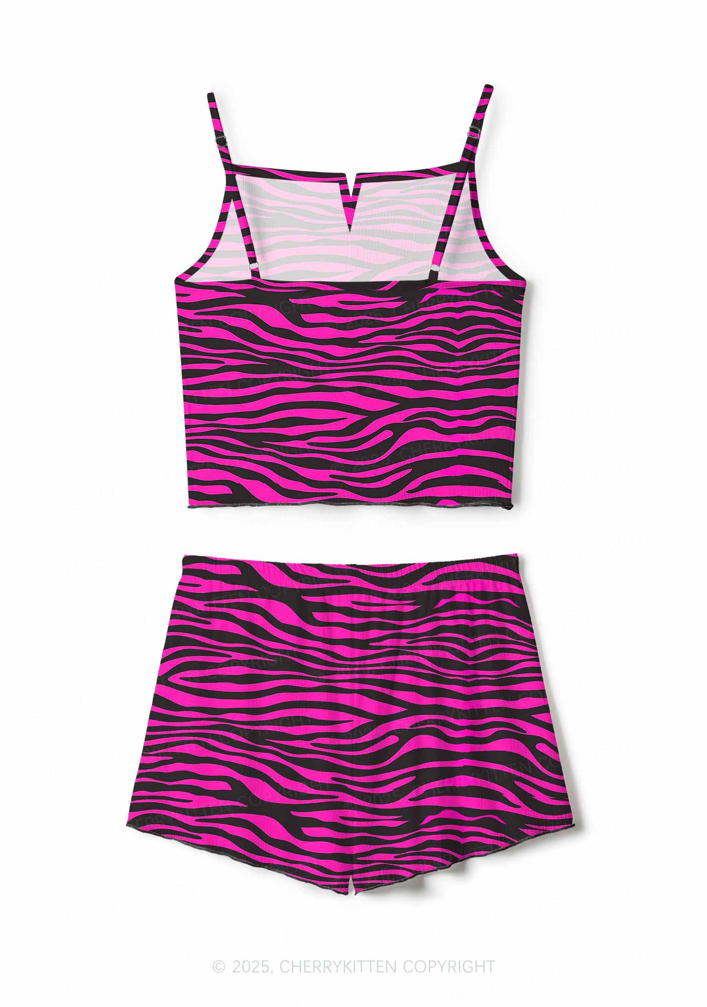 Pink Wave Y2K Print Cami Shorts Pajama Set Cherrykitten