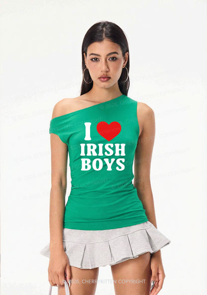 I Love Irish Boys St Patricks Y2K Off Shoulder Tank Top Cherrykitten
