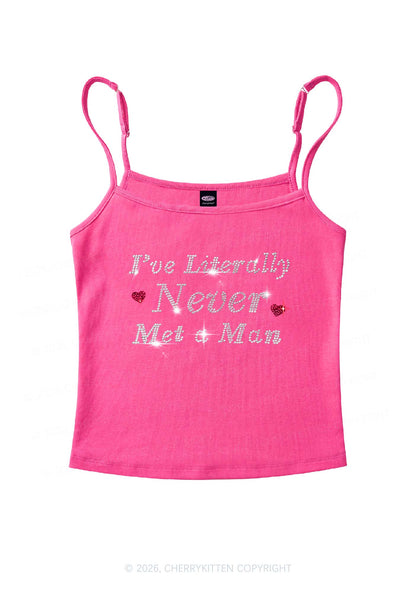 Rhinestone Never Met A Man Pride Y2K Spaghetti Strap Cami Cherrykitten