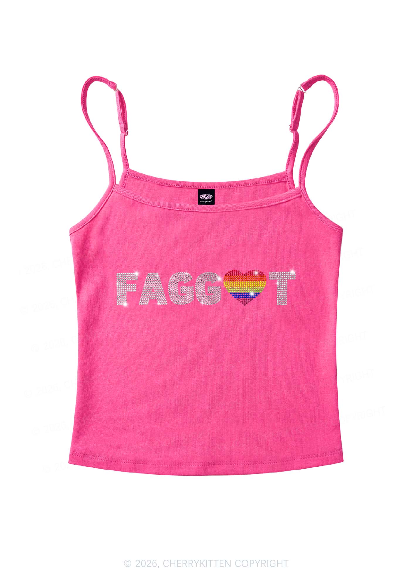 Rhinestone Rainbow Heart Faggot Pride Y2K Spaghetti Strap Cami Cherrykitten