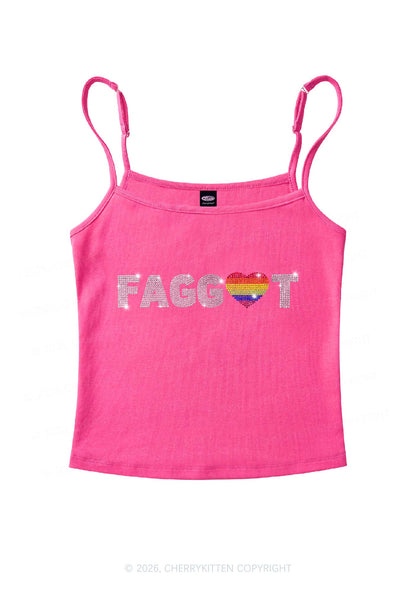 Rhinestone Rainbow Heart Faggot Pride Y2K Spaghetti Strap Cami Cherrykitten