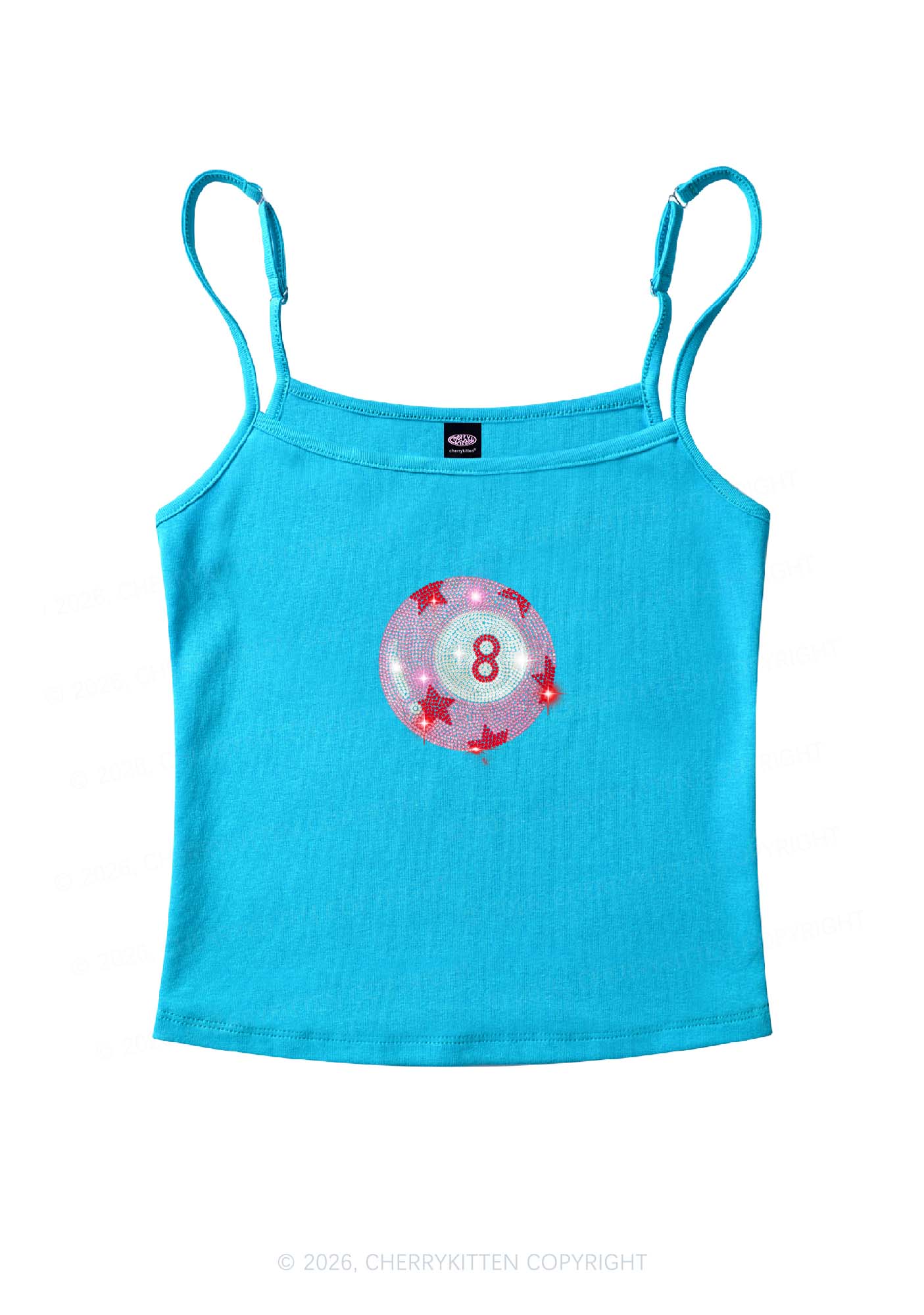 Rhinestone Pink Eight Ball Star Y2K Spaghetti Strap Cami Cherrykitten
