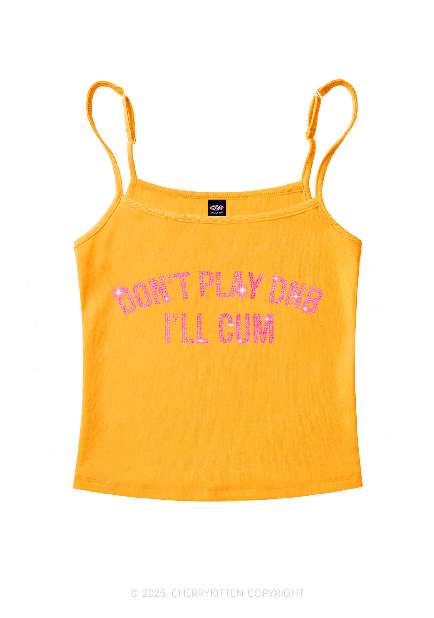 Rhinestone Dont Play DNB Y2K Spaghetti Strap Cami Cherrykitten