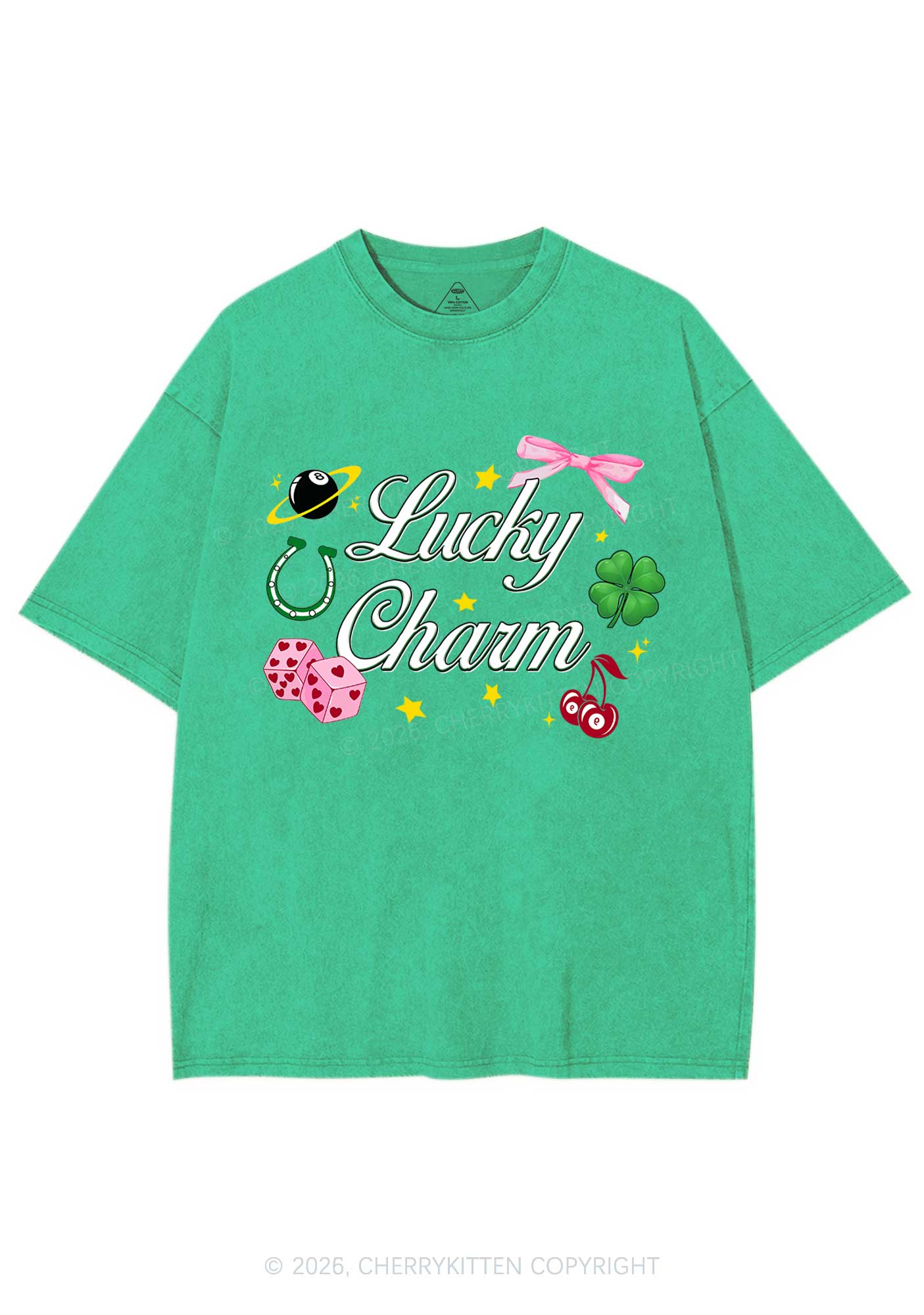 Lucky Charm St Patricks Y2K Washed Tee Cherrykitten