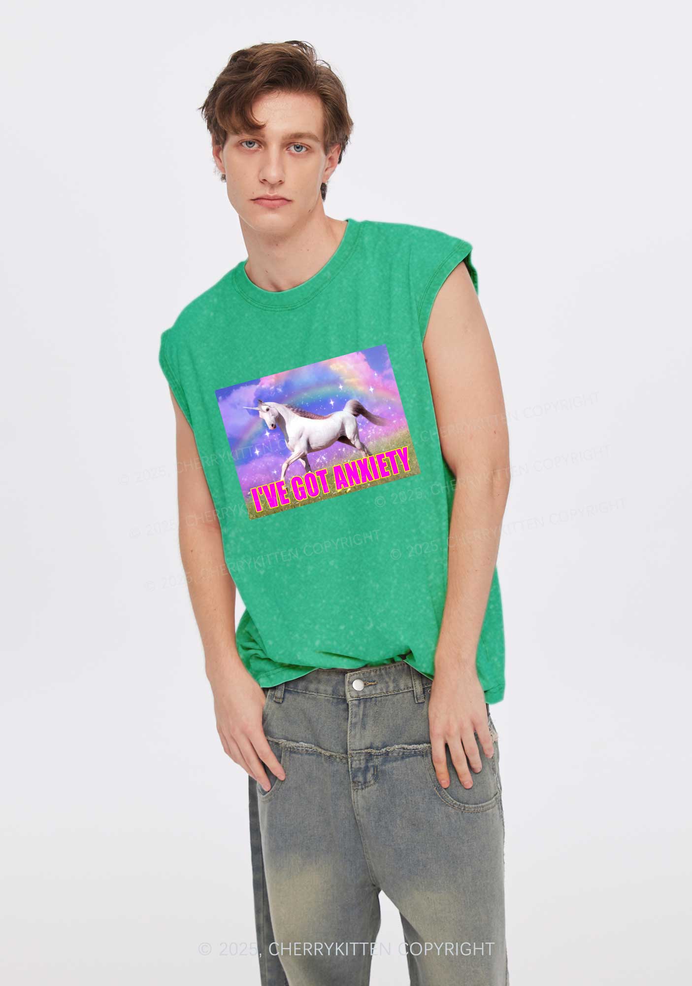 I've Got Anxiety Y2K Washed Muscle Tank Cherrykitten