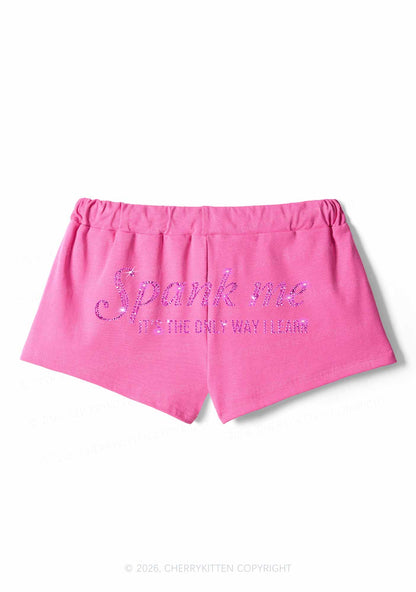 Rhinestone Spank Me Y2K Drawstring Mini Shorts Cherrykitten
