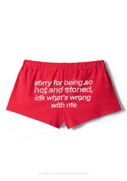 Rhinestone Sorry For Being Hot And Stoned Y2K Drawstring Mini Shorts Cherrykitten